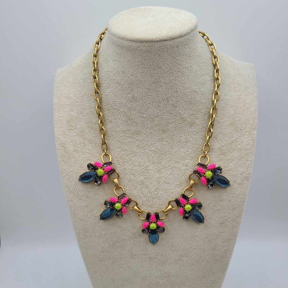J Crew Blue Neon Pink Stone Statement Necklace